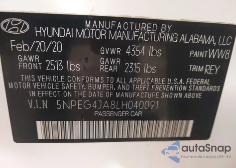 2020 Hyundai Sonata Se from USA, damaged, VIN 5NPEG4JA8LH040091